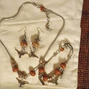 Source Unknown Silver-Tone Necklace, Bracelet & Earrings with Orange Beads